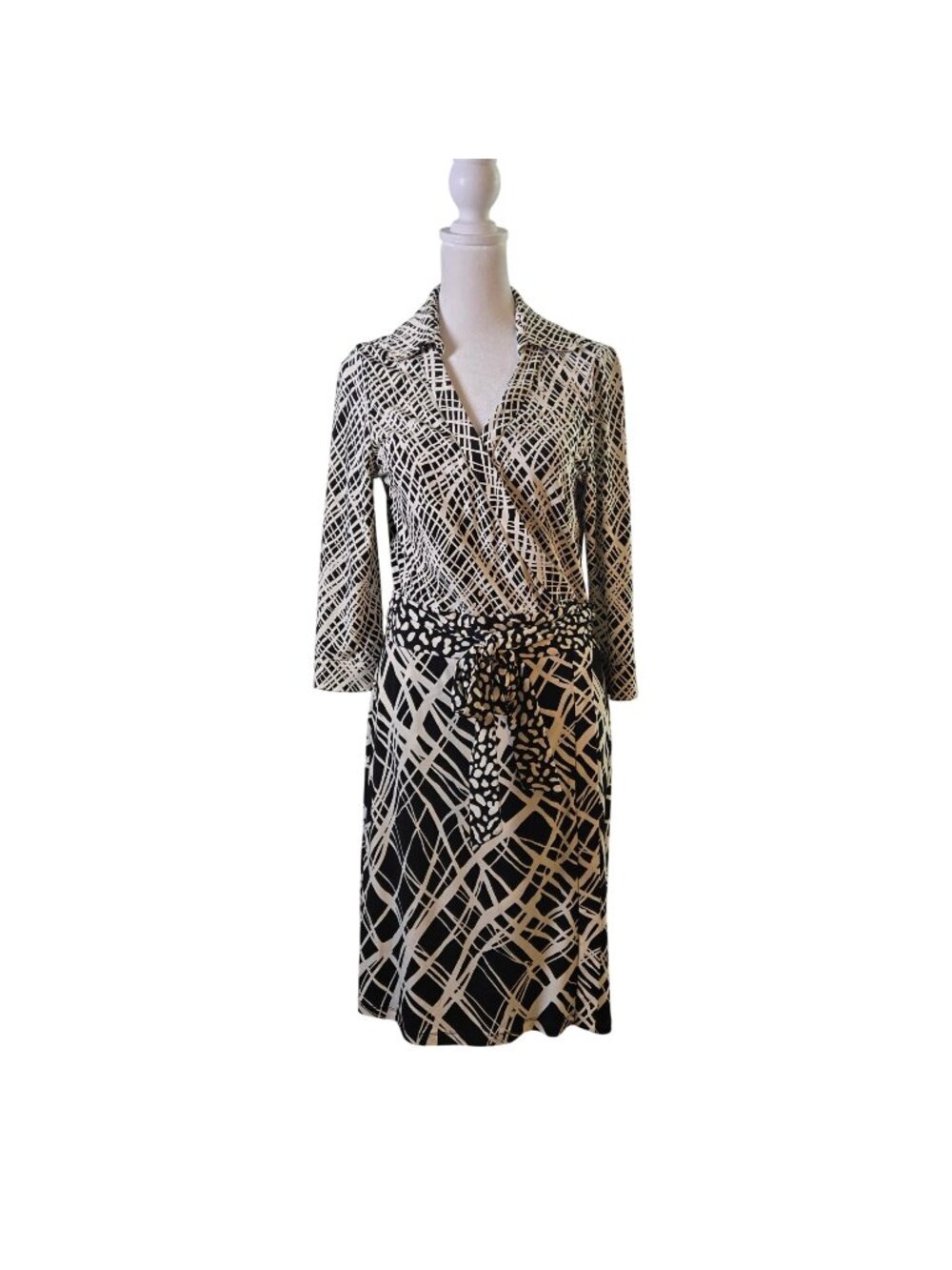 Ann Taylor Geo-Mix Print 3/4 Sleeve Wrap Dress Size 8